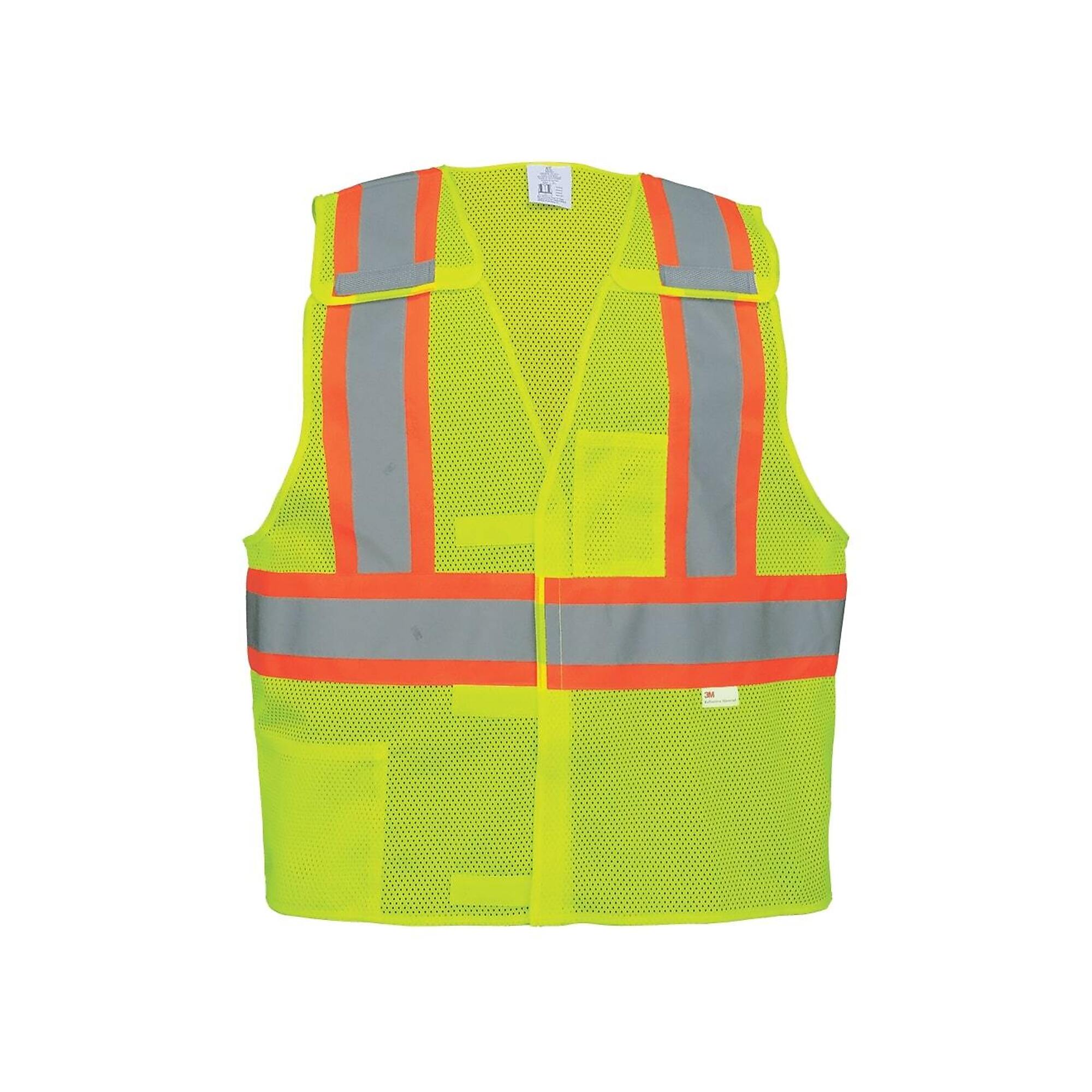 FrogWear Hi-Vis Yel/Grn Class 2 5-Point Breakaway, 2 Pocket,Mesh Vest
